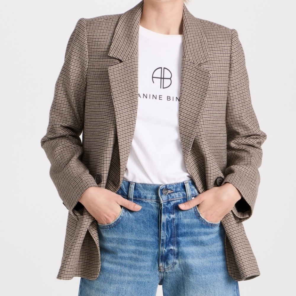 Anine Bing Brown Checkered Blazer - Picture 2 of 11